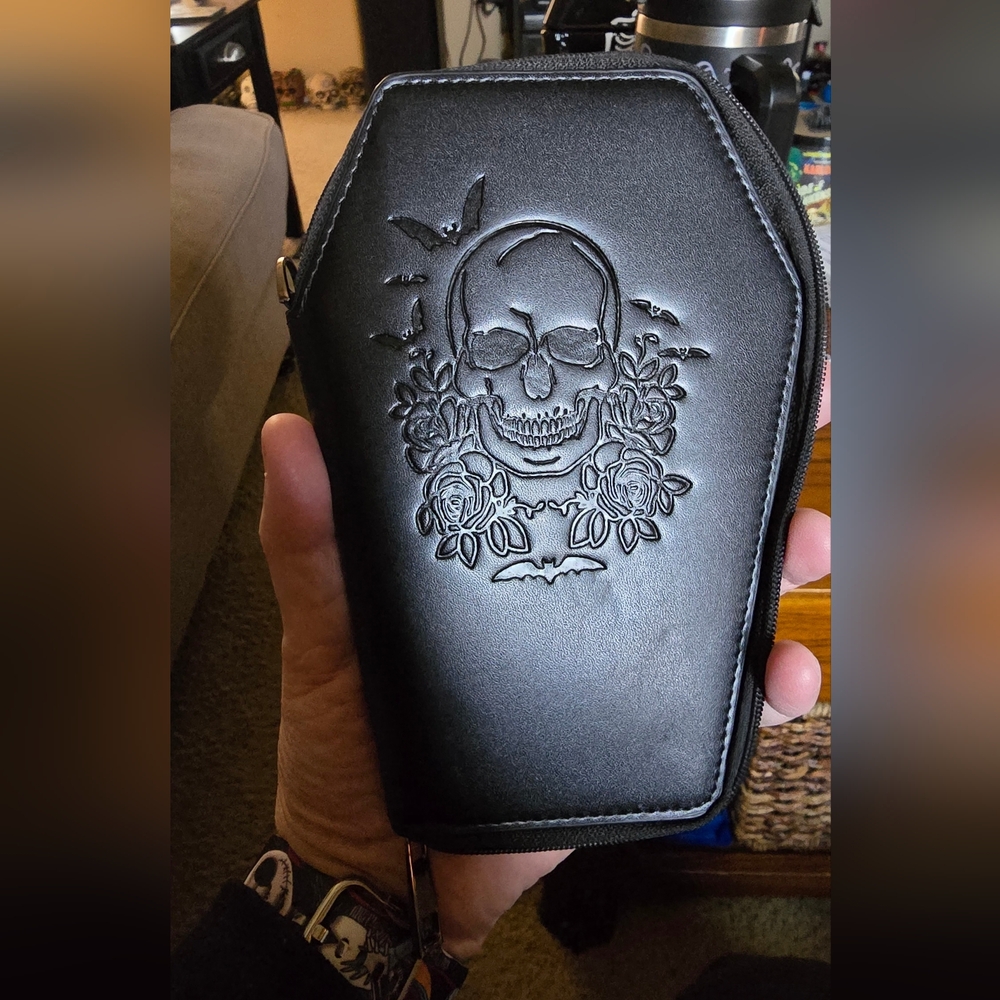 Lazy Skull Zip Around Coffin Wallet